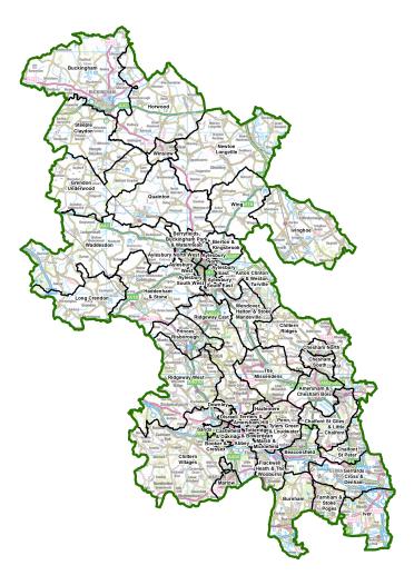 A map of draft proposals for new electoral arrangements in Buckinghamshire